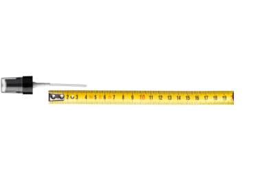 Sprayer closure dip tube being measured on a measuring tape.