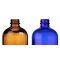 Amber vs cobalt boston round bottles next to each other
