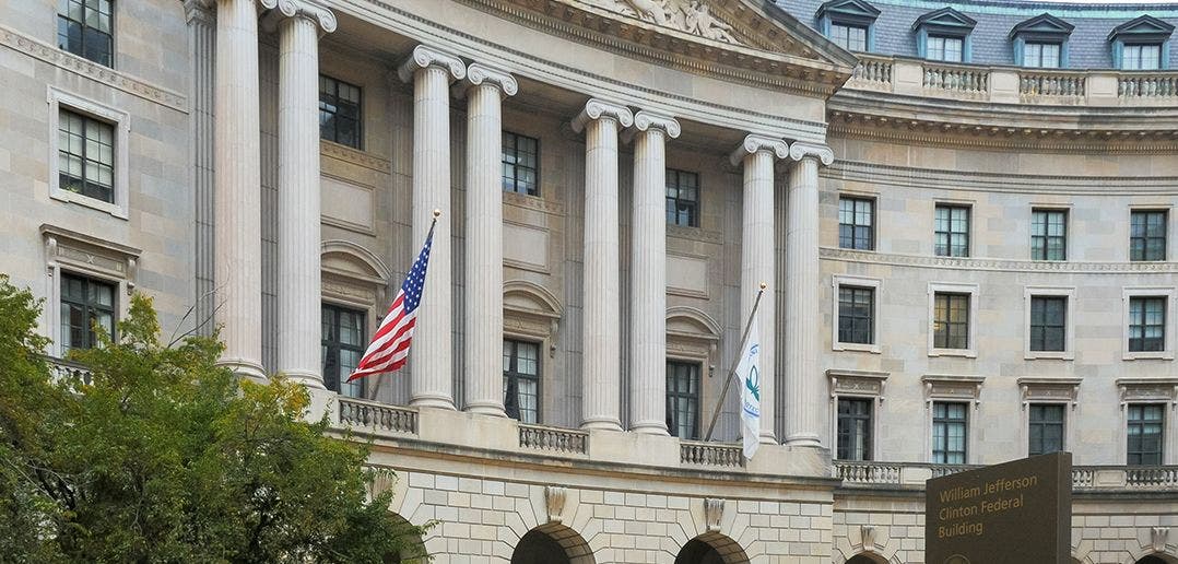 Government building with American flag