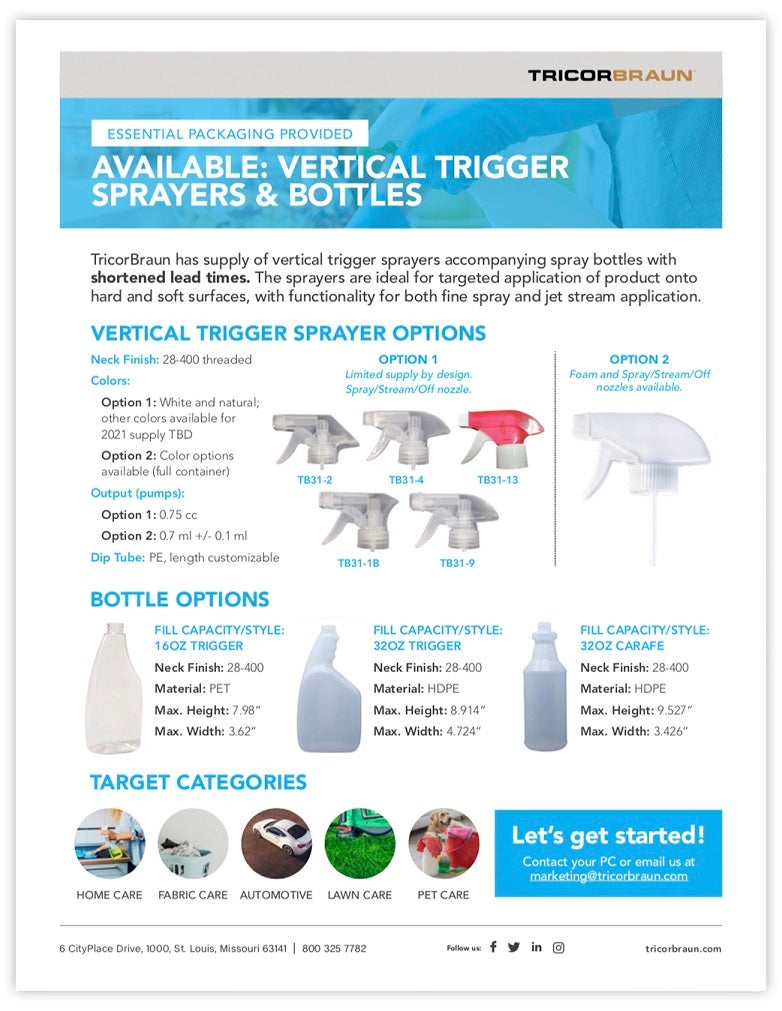 Vertical Trigger Sprayers and Bottles