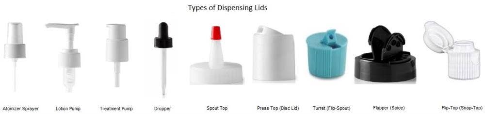 A selection of dispensing lids