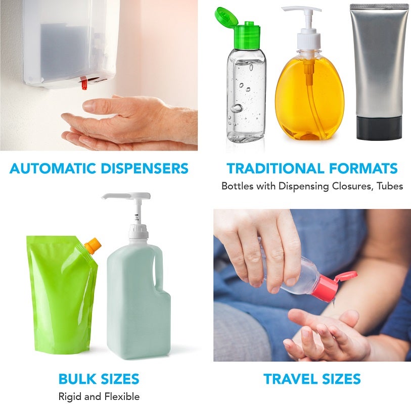 Hand sanitizer and soap packaging solutions