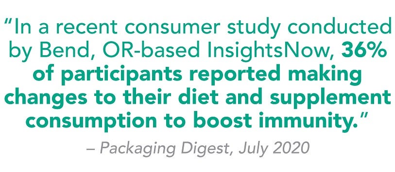 Quote from packaging digest on changes to diet and supplement consumption to boost immunity